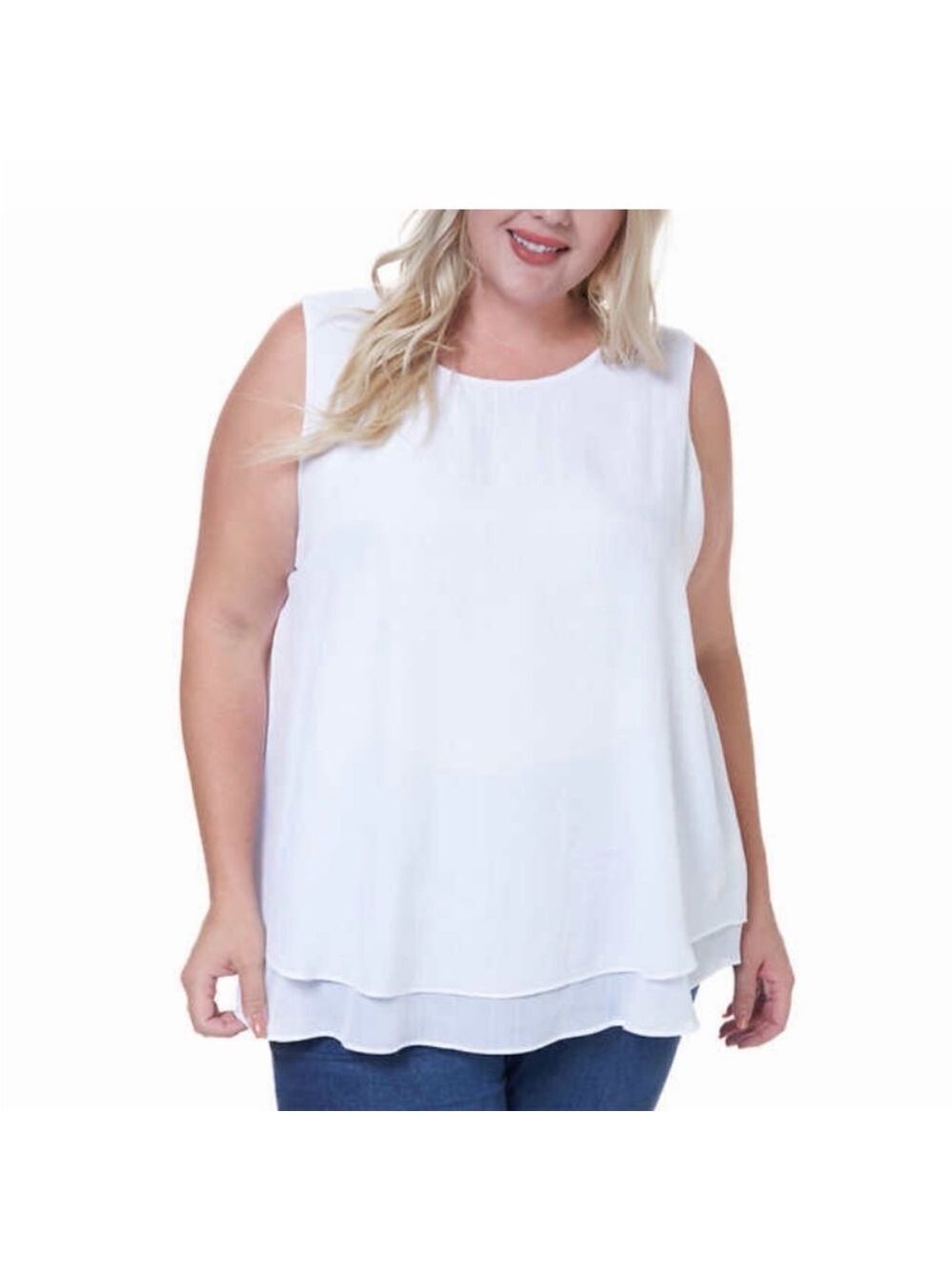 Cristina B White Sleeveless Round Neck Tiered Blouse XXL